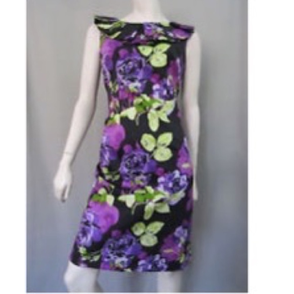 LAST CHANCE Floral Flounce Neck Cocktail Dress